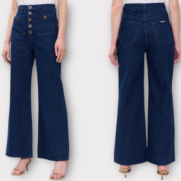 NWT Rolla’s LOU Studio Flare Jean Sz 28 Exposed Button Patch Pocket High Rise - Picture 9 of 16